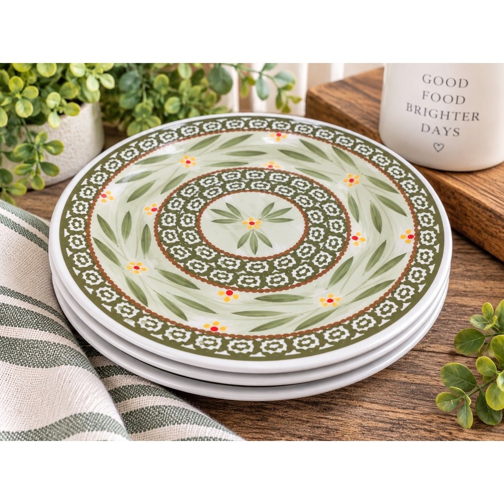NEW Temp-tations Old World Green Set of 8 Dinner Plates Floral Cottagecore 10.5"